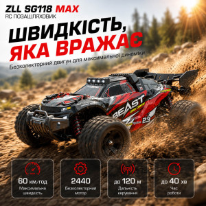 Машинка на радіокеруванні ZLL SG118 MAX Red 1:16 - швидкісний RC позашляховик 4WD з безколекторним двигуном, посиленою металевою трансмісією, LED-підсвічуванням, до 40 хвилин, до 120 м, до 60 км/год. Photo 2